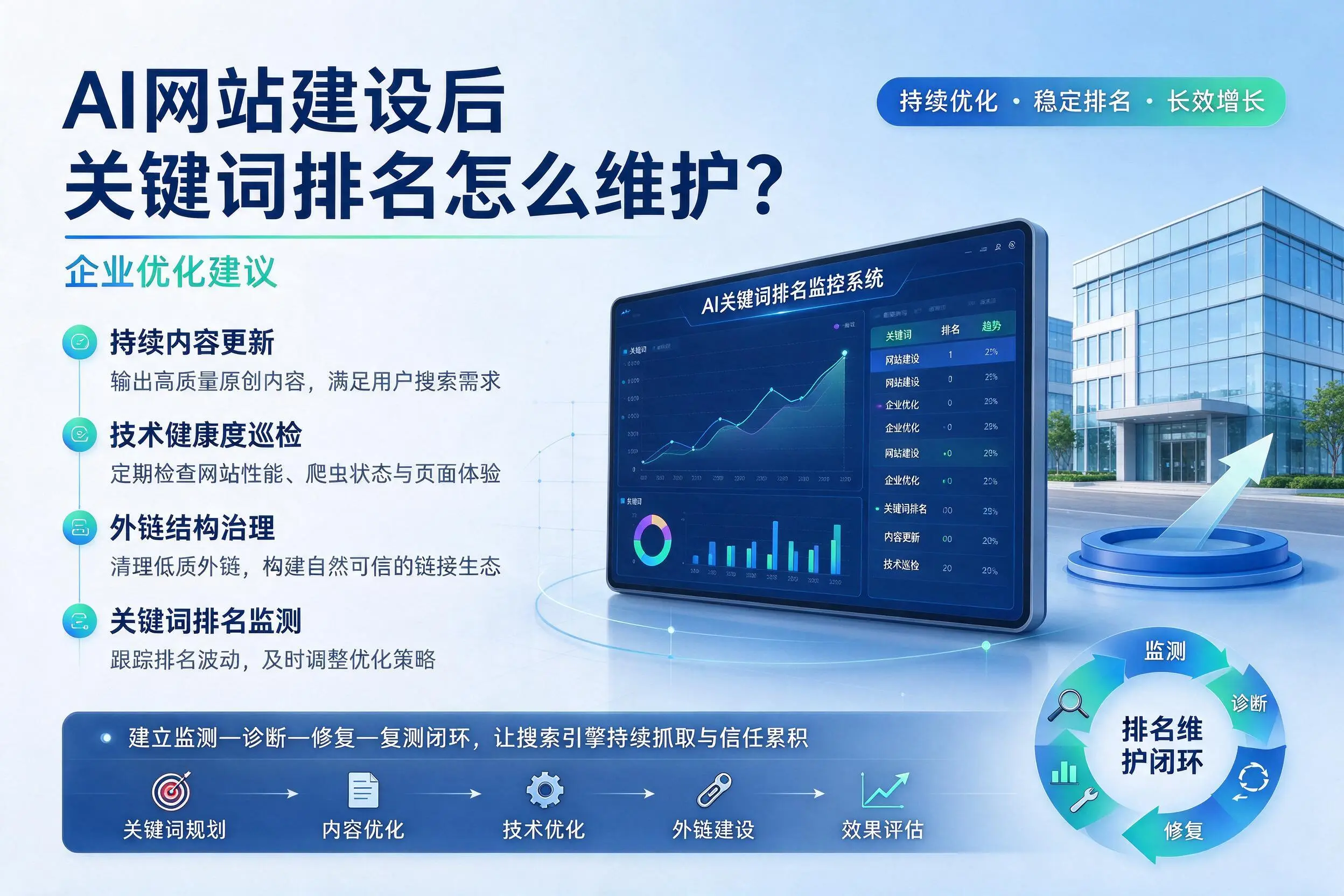 AI网站建设后关键词排名怎么维护?濮阳企业优化建议
